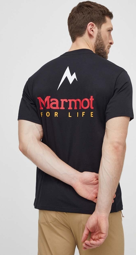 Czarny t-shirt Marmot z nadrukiem z krótkim rękawem