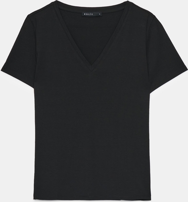 Czarny t-shirt Mohito z dekoltem w kształcie litery v z krótkim rękawem z bawełny