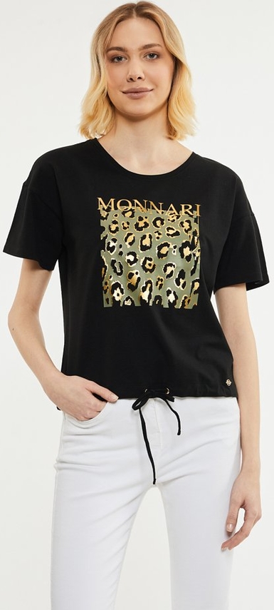 Czarny t-shirt Monnari w młodzieżowym stylu z krótkim rękawem