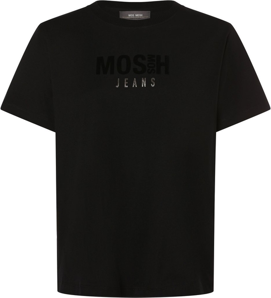 Czarny t-shirt Mos Mosh z krótkim rękawem z okrągłym dekoltem z bawełny