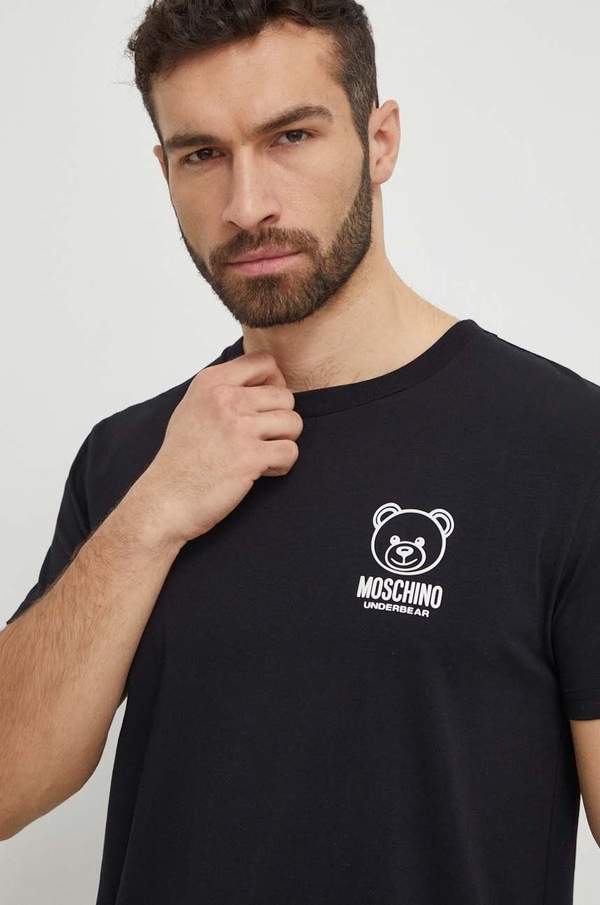 Czarny t-shirt Moschino w młodzieżowym stylu z nadrukiem z krótkim rękawem