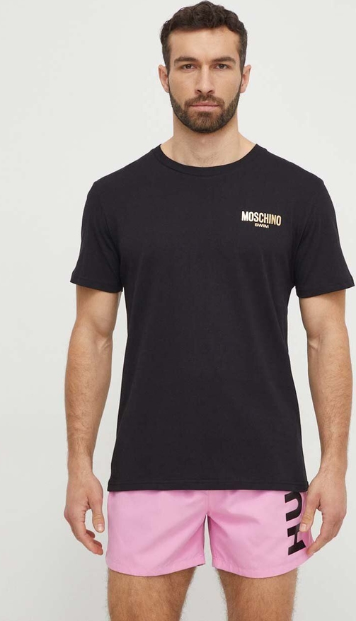 Czarny t-shirt Moschino z nadrukiem z bawełny z krótkim rękawem