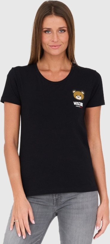 Czarny t-shirt Moschino z okrągłym dekoltem z krótkim rękawem