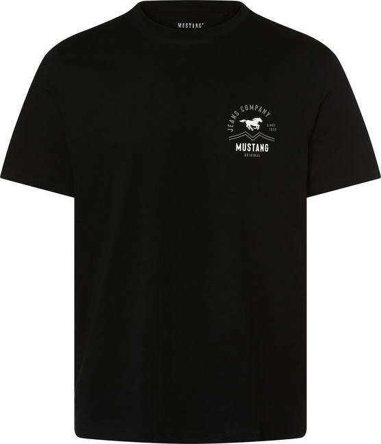 Czarny t-shirt Mustang z krótkim rękawem z nadrukiem w stylu casual