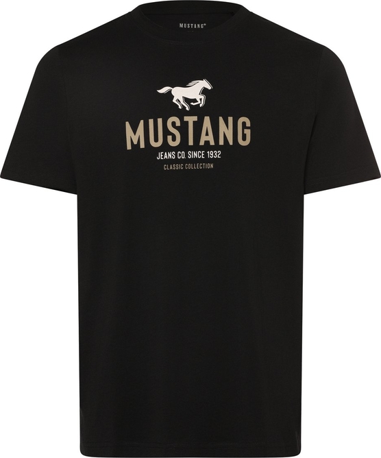 Czarny t-shirt Mustang z nadrukiem w młodzieżowym stylu