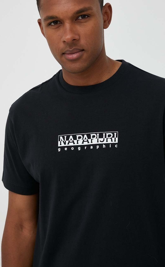 Czarny t-shirt Napapijri z bawełny z krótkim rękawem w młodzieżowym stylu