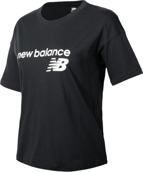 Czarny t-shirt New Balance w sportowym stylu z okrągłym dekoltem z krótkim rękawem
