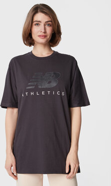 Czarny t-shirt New Balance z krótkim rękawem w sportowym stylu z okrągłym dekoltem