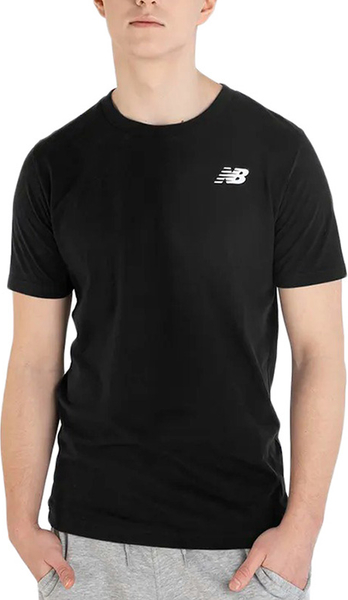 Czarny t-shirt New Balance z krótkim rękawem z bawełny w stylu casual