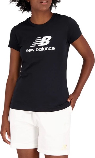 Czarny t-shirt New Balance z krótkim rękawem z okrągłym dekoltem z bawełny
