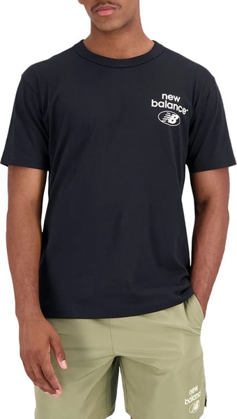 Czarny t-shirt New Balance z tkaniny z krótkim rękawem w sportowym stylu