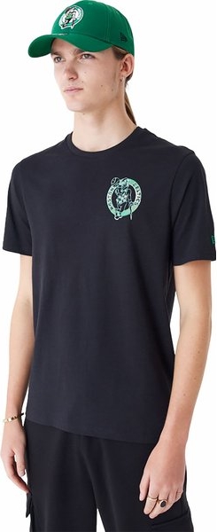 Czarny t-shirt New Era z bawełny z nadrukiem w młodzieżowym stylu