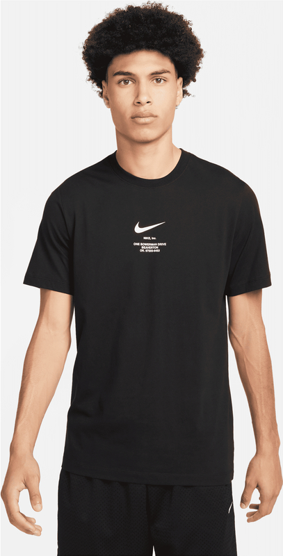 Czarny t-shirt Nike w sportowym stylu z nadrukiem z bawełny