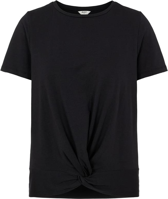 Czarny t-shirt Object w stylu casual z krótkim rękawem z okrągłym dekoltem