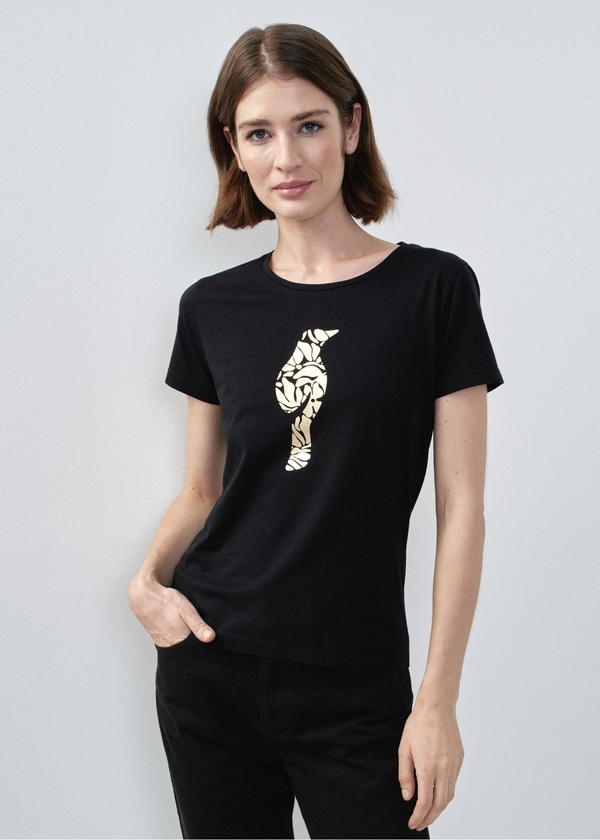 Czarny t-shirt Ochnik z okrągłym dekoltem z bawełny w młodzieżowym stylu