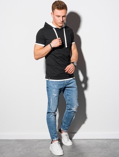 Czarny t-shirt Ombre w młodzieżowym stylu z krótkim rękawem