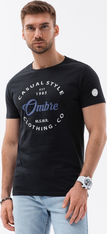 Czarny t-shirt Ombre w młodzieżowym stylu z krótkim rękawem z bawełny