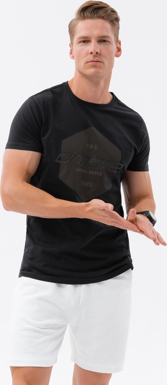 Czarny t-shirt Ombre z bawełny z nadrukiem z krótkim rękawem