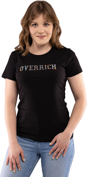Czarny t-shirt Overrich z krótkim rękawem z okrągłym dekoltem w młodzieżowym stylu