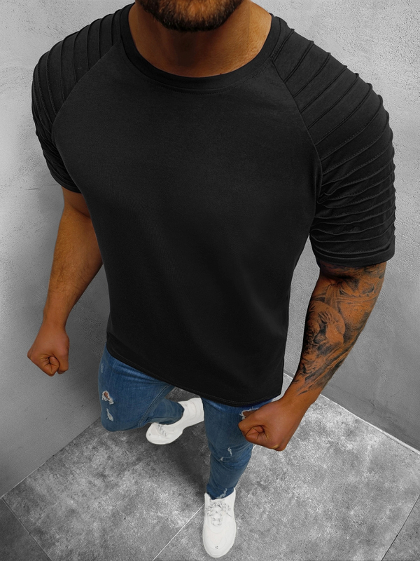 Czarny t-shirt Ozonee z krótkim rękawem w stylu casual