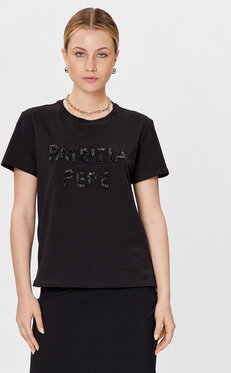 Czarny t-shirt Patrizia Pepe z krótkim rękawem w młodzieżowym stylu