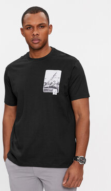 Czarny t-shirt Paul&shark w młodzieżowym stylu z nadrukiem