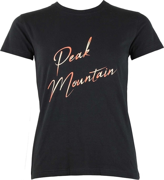 Czarny t-shirt Peak Mountain z okrągłym dekoltem w młodzieżowym stylu