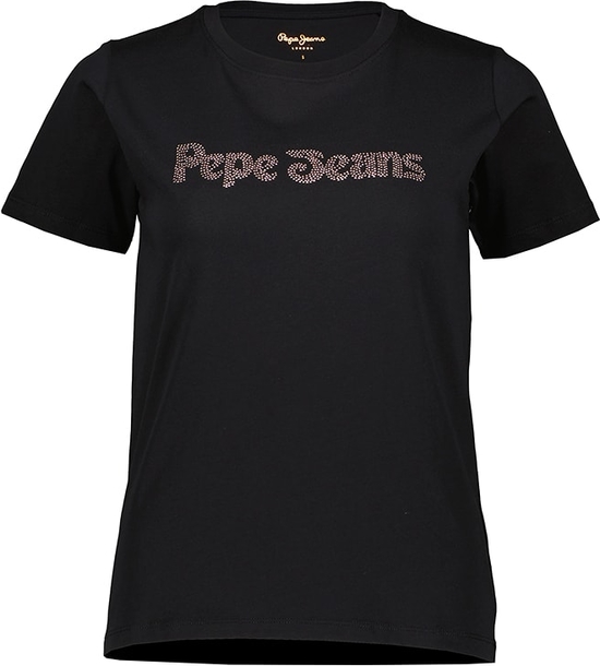 Czarny t-shirt Pepe Jeans w młodzieżowym stylu z krótkim rękawem z bawełny