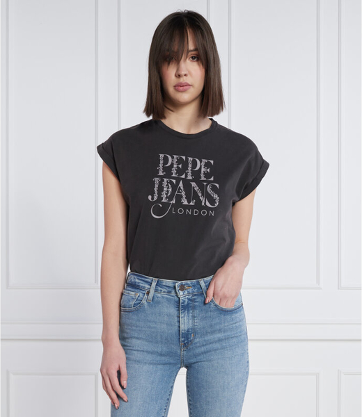 Czarny t-shirt Pepe Jeans w młodzieżowym stylu z okrągłym dekoltem