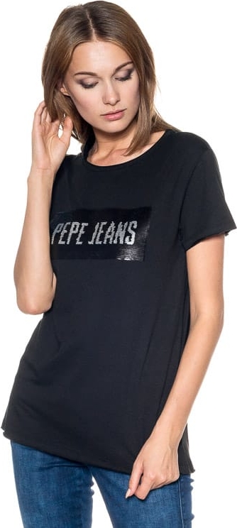 Czarny t-shirt Pepe Jeans z krótkim rękawem w młodzieżowym stylu z okrągłym dekoltem