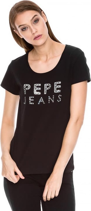 Czarny t-shirt Pepe Jeans z krótkim rękawem w stylu casual