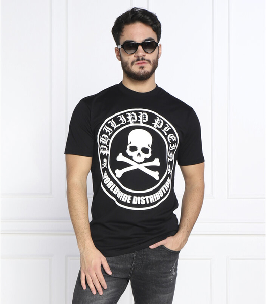 Czarny t-shirt Philipp Plein z nadrukiem w młodzieżowym stylu