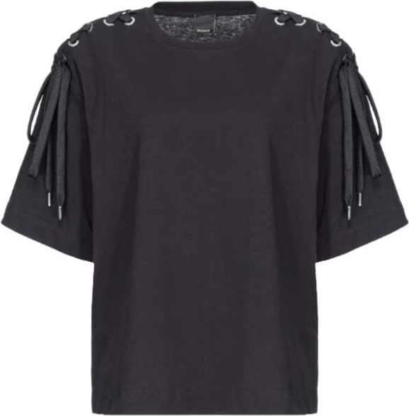 Czarny t-shirt Pinko z krótkim rękawem w stylu casual z bawełny