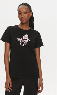 Czarny t-shirt Pinko z krótkim rękawem z okrągłym dekoltem