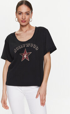 Czarny t-shirt Pinko z nadrukiem w młodzieżowym stylu