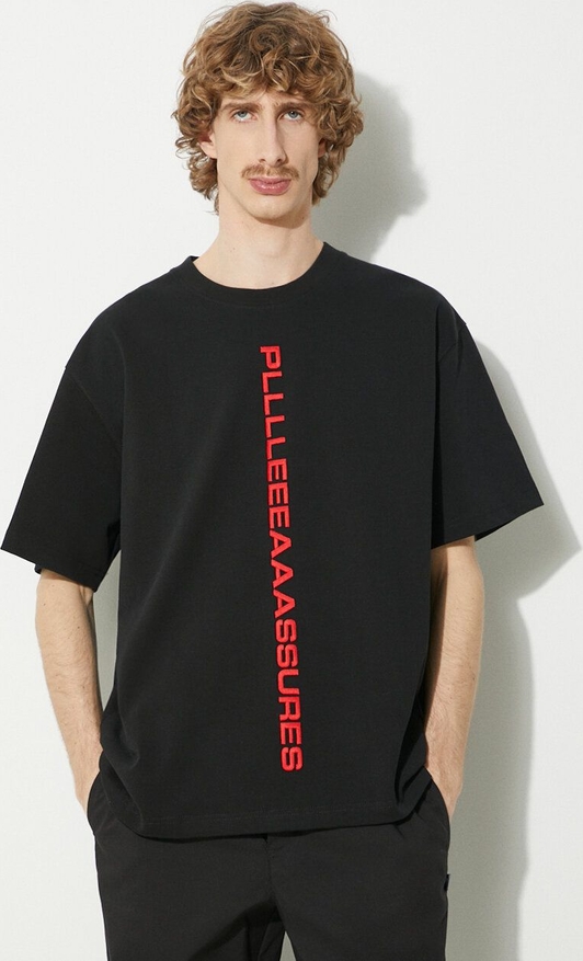 Czarny t-shirt Pleasures w młodzieżowym stylu z bawełny z krótkim rękawem