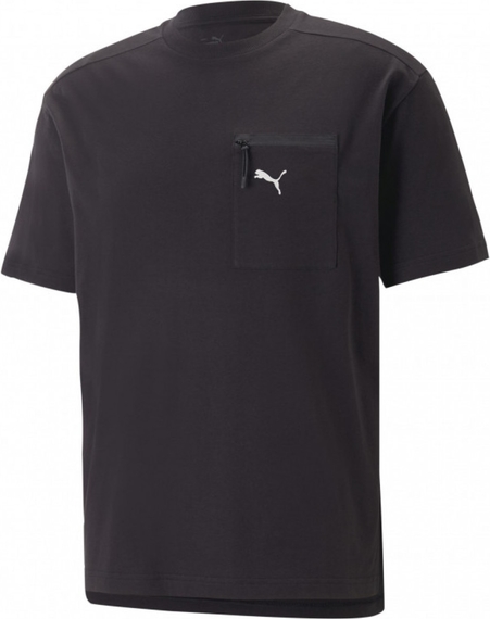 Czarny t-shirt Puma w stylu casual z krótkim rękawem