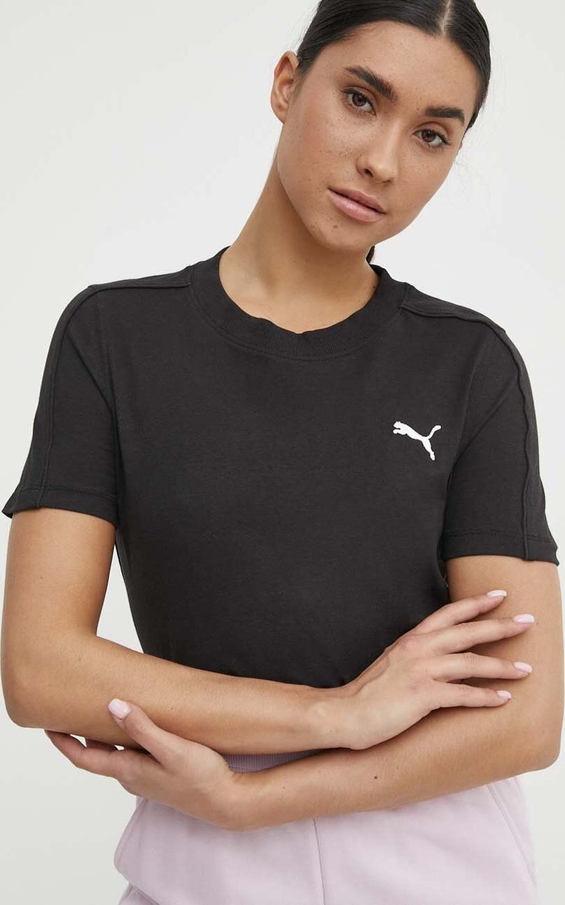Czarny t-shirt Puma z bawełny z okrągłym dekoltem w sportowym stylu