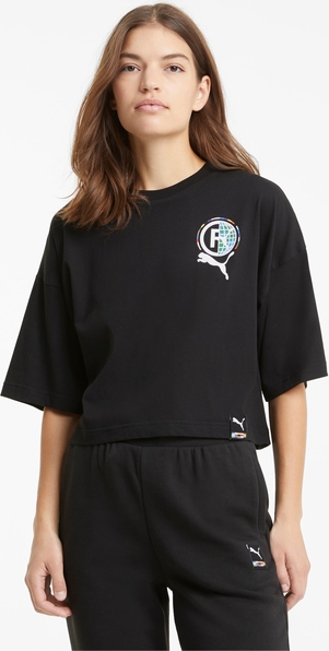 Czarny t-shirt Puma z bawełny z okrągłym dekoltem w sportowym stylu