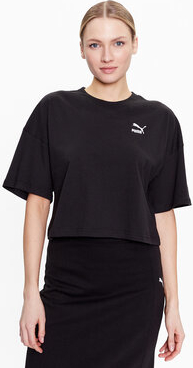 Czarny t-shirt Puma z krótkim rękawem w sportowym stylu z okrągłym dekoltem