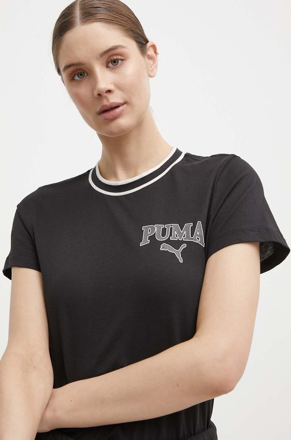 Czarny t-shirt Puma z krótkim rękawem z bawełny w sportowym stylu