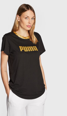 Czarny t-shirt Puma z krótkim rękawem z okrągłym dekoltem w sportowym stylu