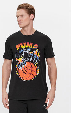 Czarny t-shirt Puma z nadrukiem w młodzieżowym stylu