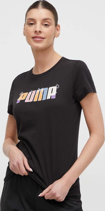 Czarny t-shirt Puma z okrągłym dekoltem w sportowym stylu z bawełny