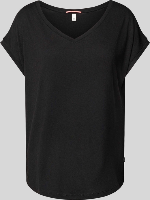 Czarny t-shirt Qs z dekoltem w kształcie litery v w stylu casual