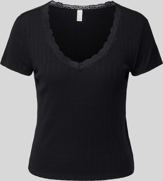 Czarny t-shirt Qs z okrągłym dekoltem z krótkim rękawem z bawełny