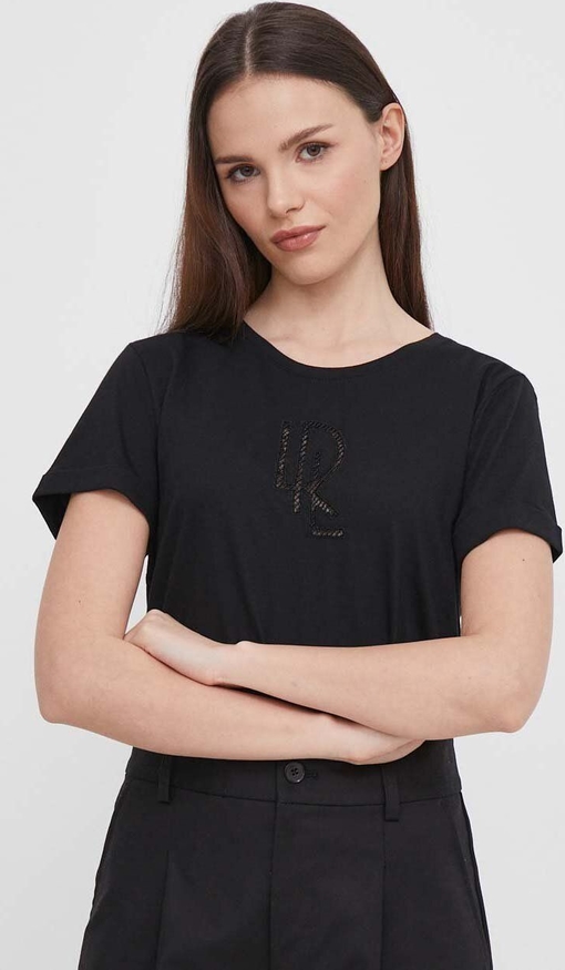 Czarny t-shirt Ralph Lauren z krótkim rękawem z okrągłym dekoltem