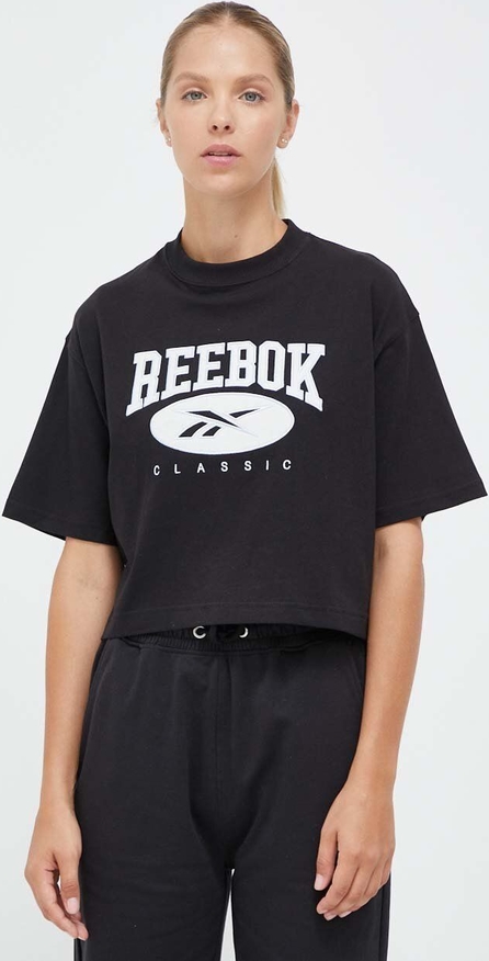 Czarny t-shirt Reebok Classic w sportowym stylu z okrągłym dekoltem