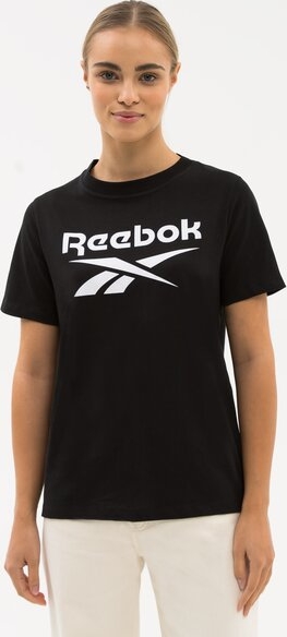 Czarny t-shirt Reebok z krótkim rękawem w sportowym stylu