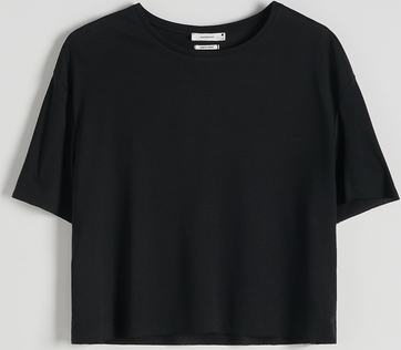 Czarny t-shirt Reserved w stylu casual z krótkim rękawem
